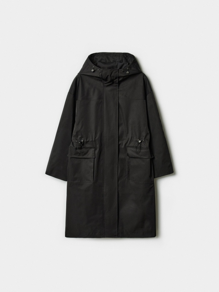 Плащ SELA оверсайз с капюшоном, черный, арт. 43355