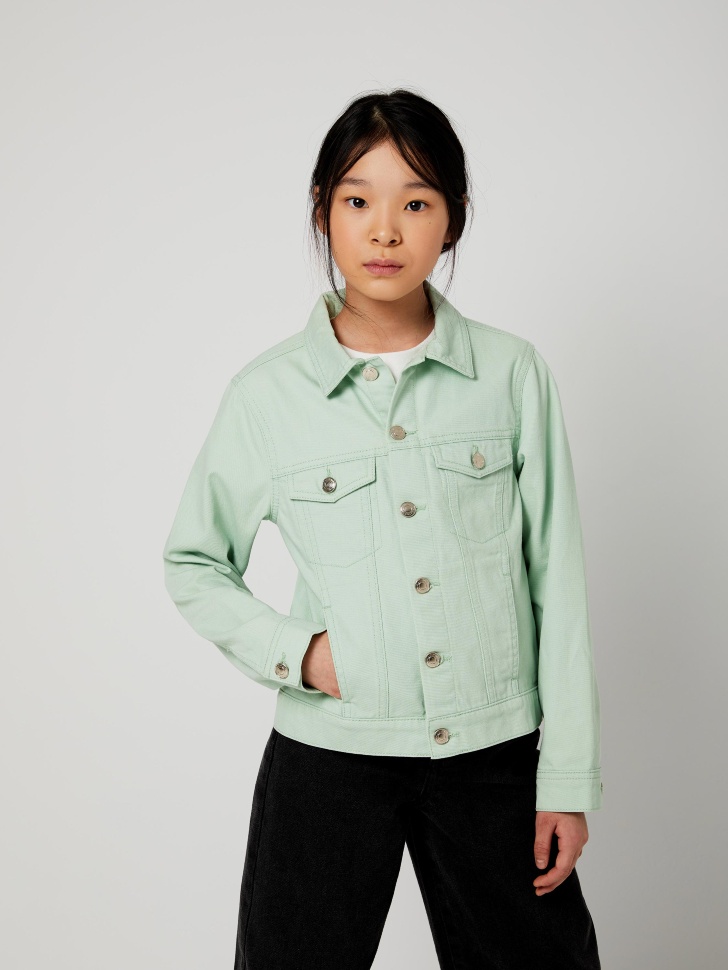 Яркая джинсовая куртка для девочек (зеленый, 152/ 12-13 YEARS)
