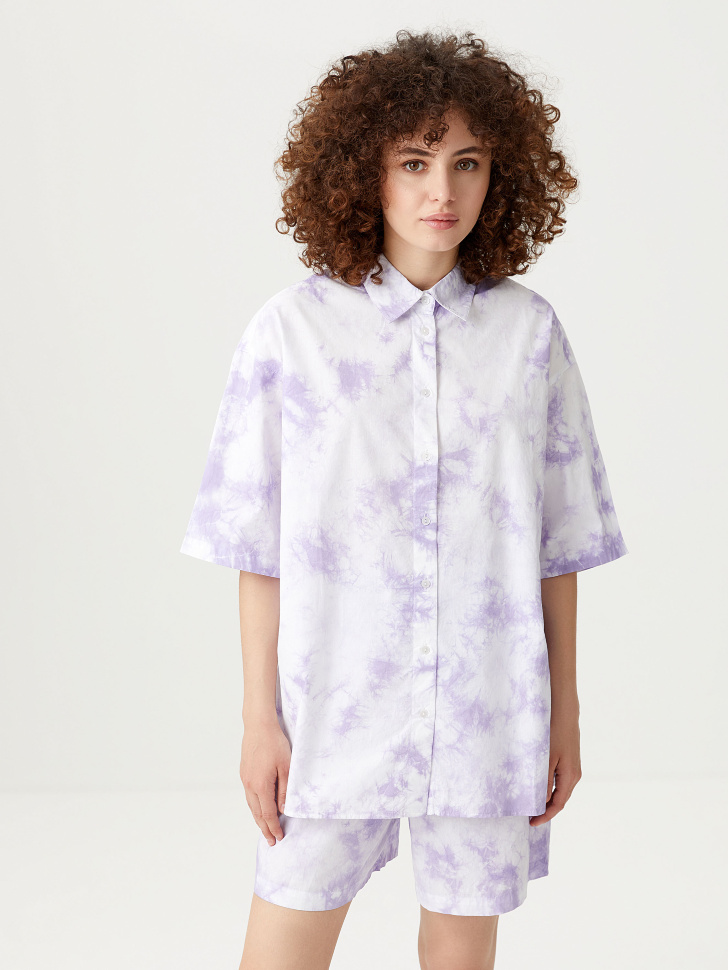 Рубашка оверсайз с принтом тай-дай (фиолетовый, S) от Sela