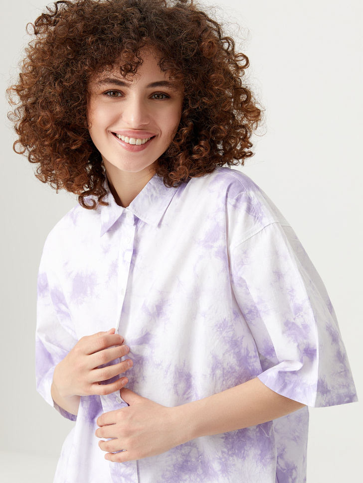 Рубашка оверсайз с принтом тай-дай (фиолетовый, XS) от Sela