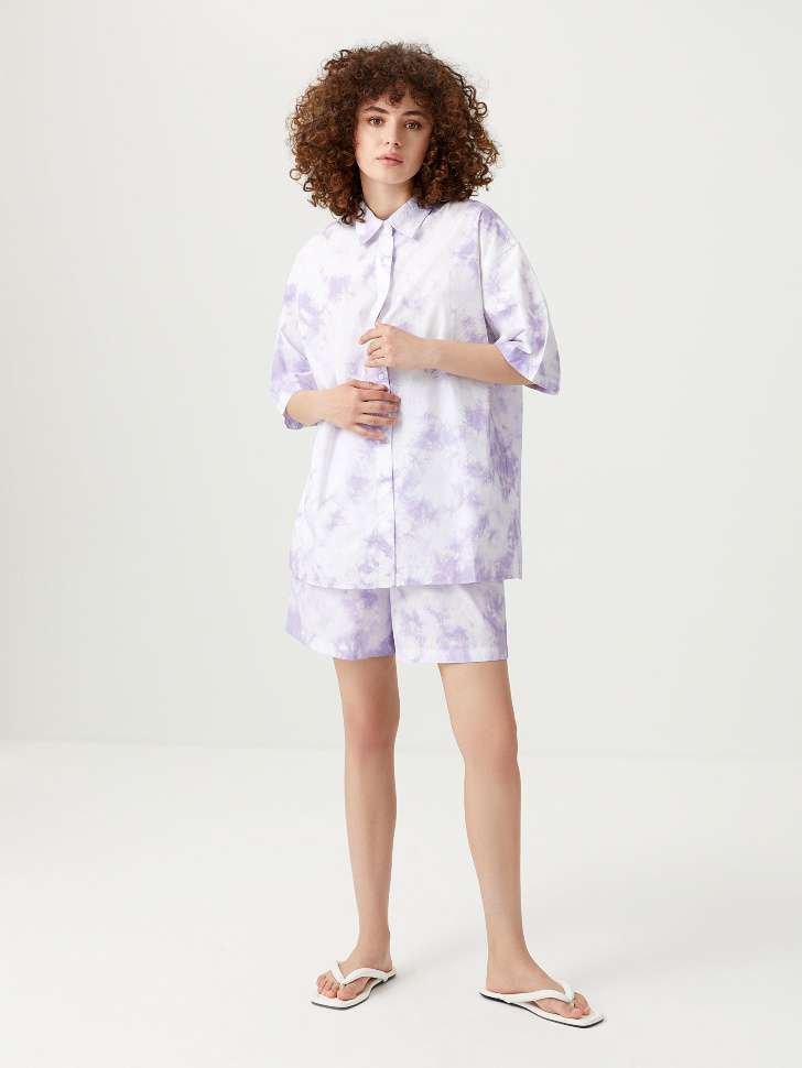 Рубашка оверсайз с принтом тай-дай (фиолетовый, S) от Sela