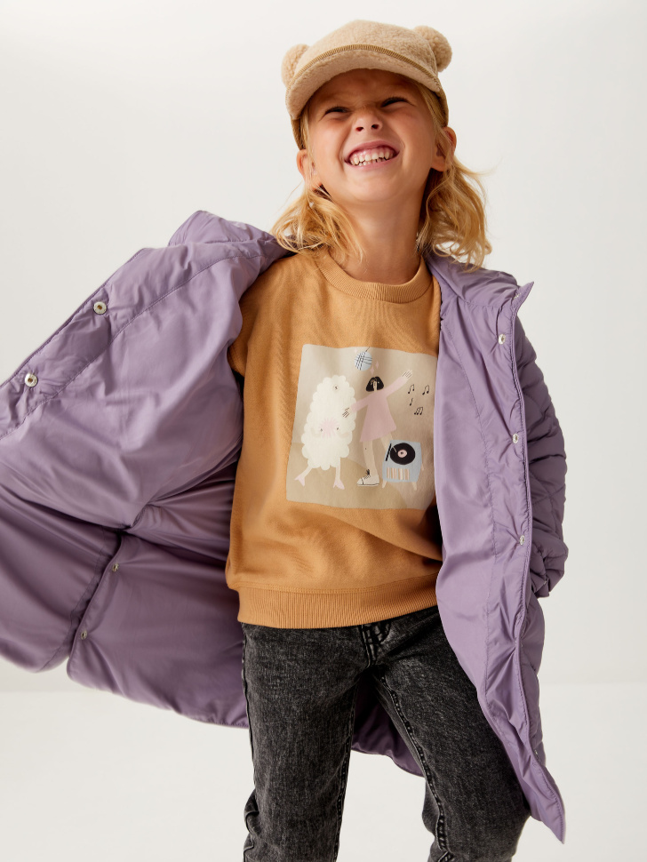 Стеганая куртка с принтом для девочек (фиолетовый, 110/ 5-6 YEARS) sela 4640078720897 - фото 1