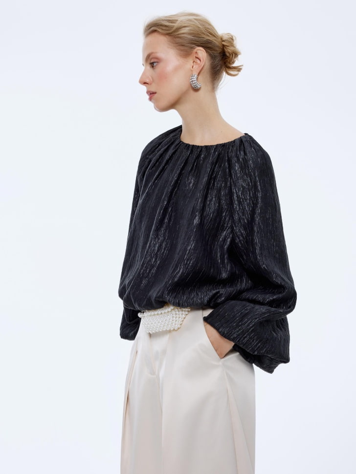 объемная блуза баллон с блеском из россии вид сбоку