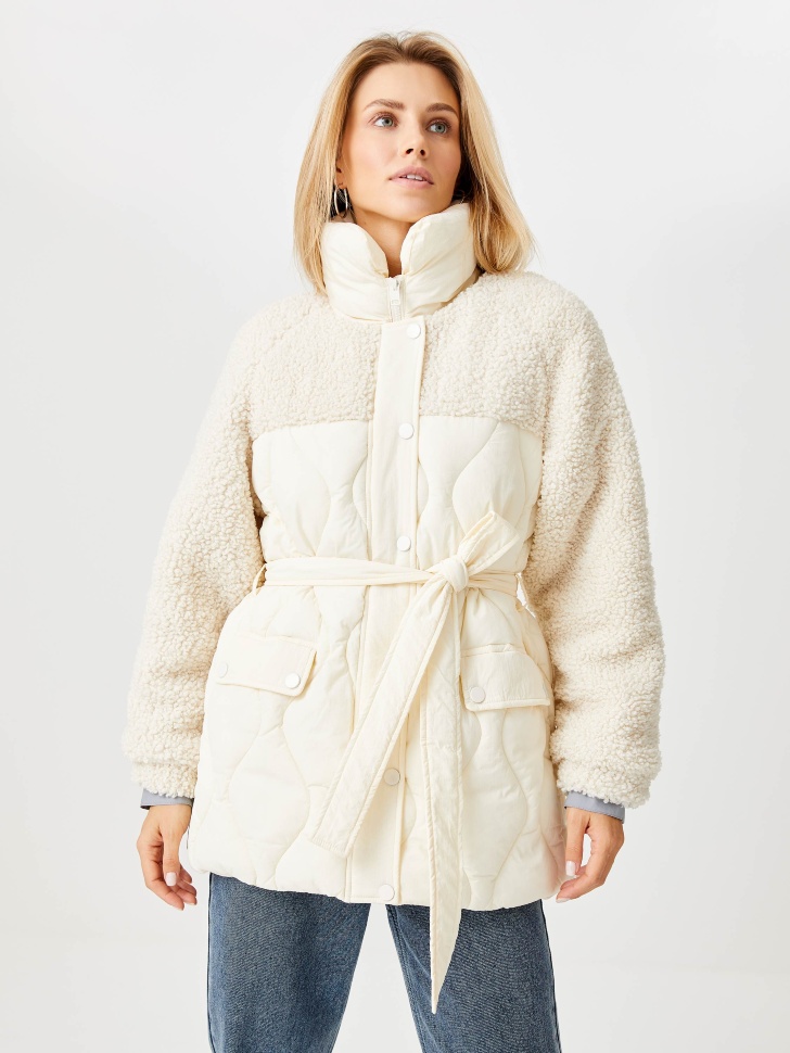 

Стеганая куртка с отделкой из меха, Белый