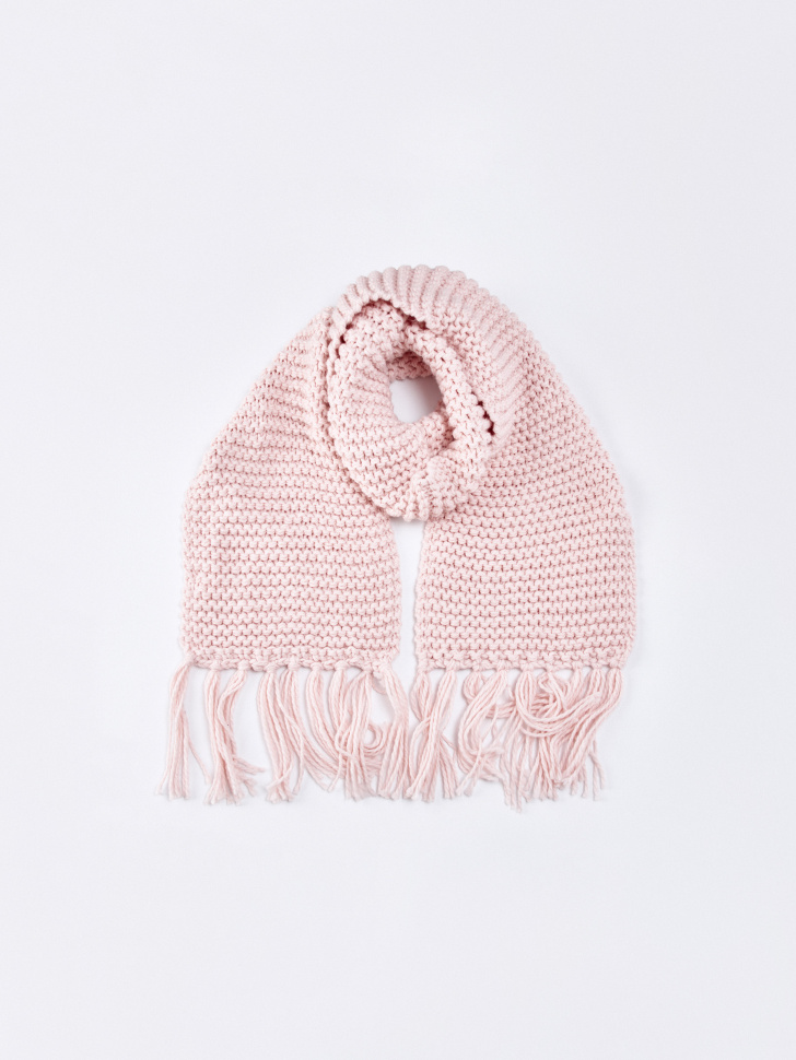 Шарф SELA крупной вязки с бахромой, розовый, арт. 35146