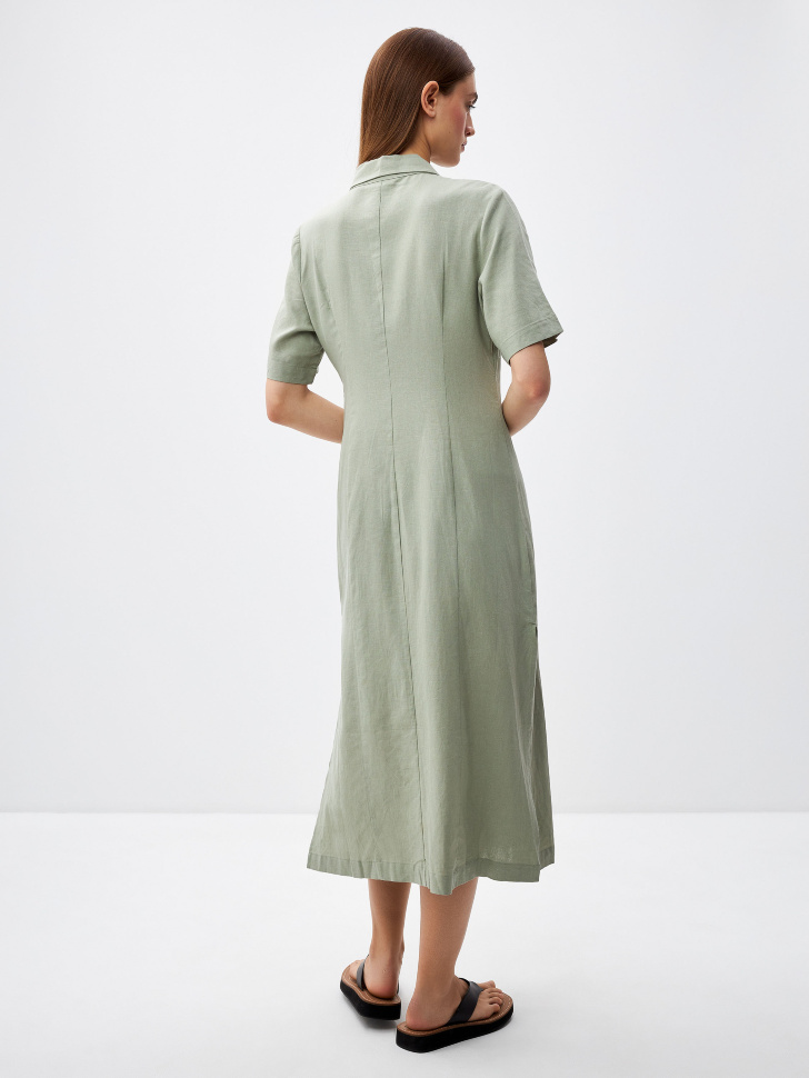 Платье миди из смесового льна (зеленый, L) sela 4680168521133 - фото 5