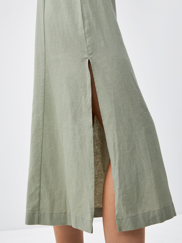 Платье миди из смесового льна (зеленый, L) sela 4680168521133 - фото 7