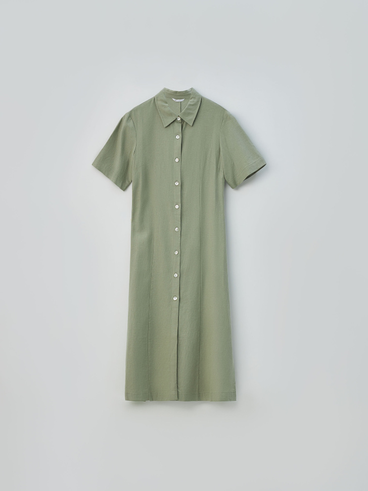 Платье миди из смесового льна (зеленый, L) sela 4680168521133 - фото 8