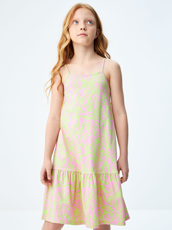 Трикотажное платье на бретелях для девочек (розовый, 128) sela 4680168716850 - фото 1