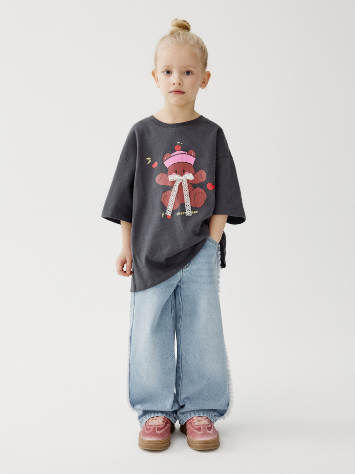 Джинсы О-силуэта с кружевом для девочек 2299₽