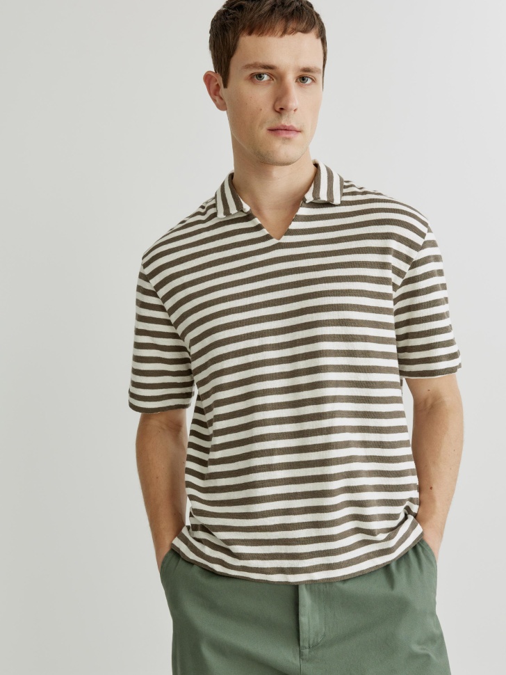 Вязаное поло Sela в полоску с коротким рукавом, разноцветный, арт. 43074