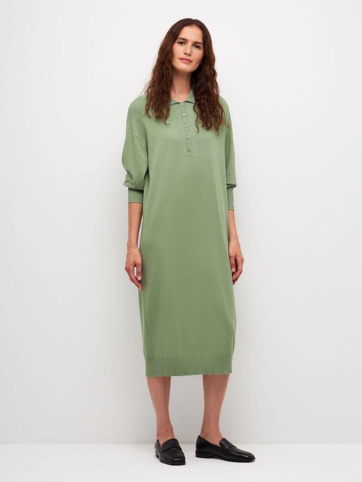 Вязаное платье с воротником поло (зеленый, XS)