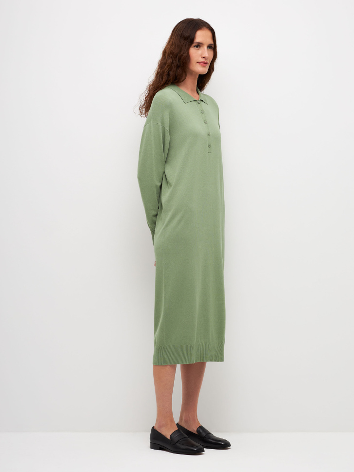 Вязаное платье с воротником поло (зеленый, S) sela 4680129810870 - фото 2