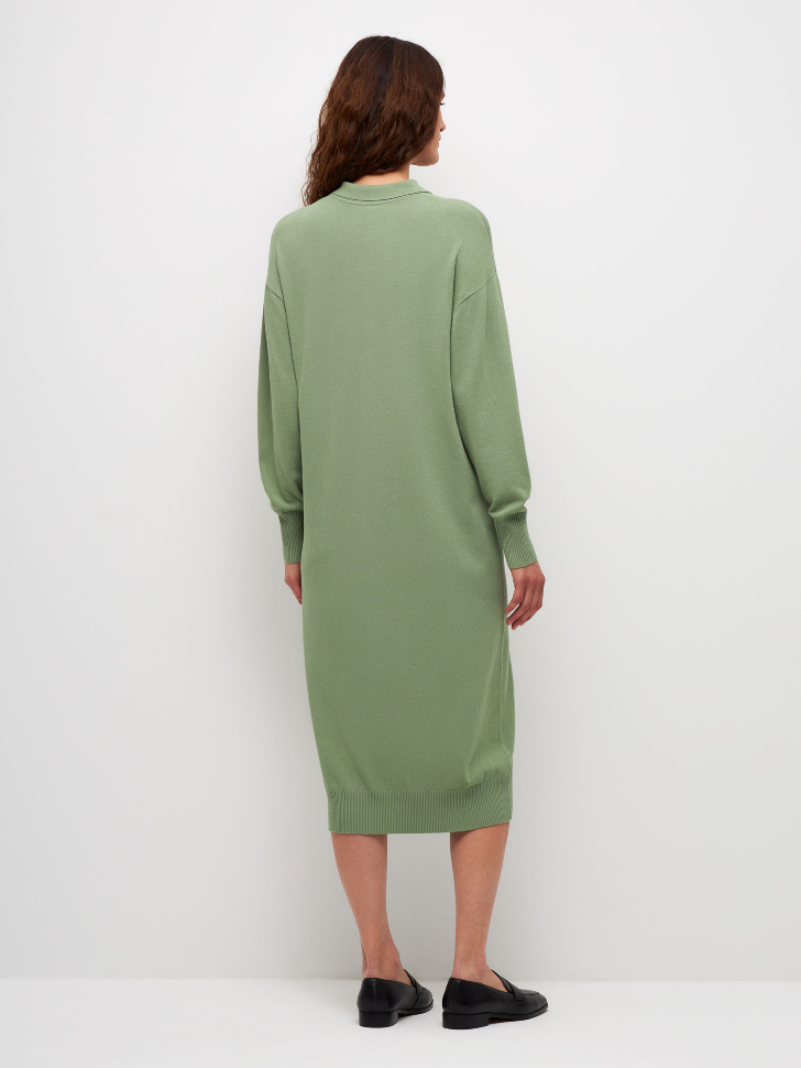 Вязаное платье с воротником поло (зеленый, S) sela 4680129810870 - фото 3