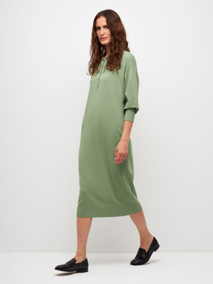 Вязаное платье с воротником поло (зеленый, XS) sela 4680129810863 - фото 6
