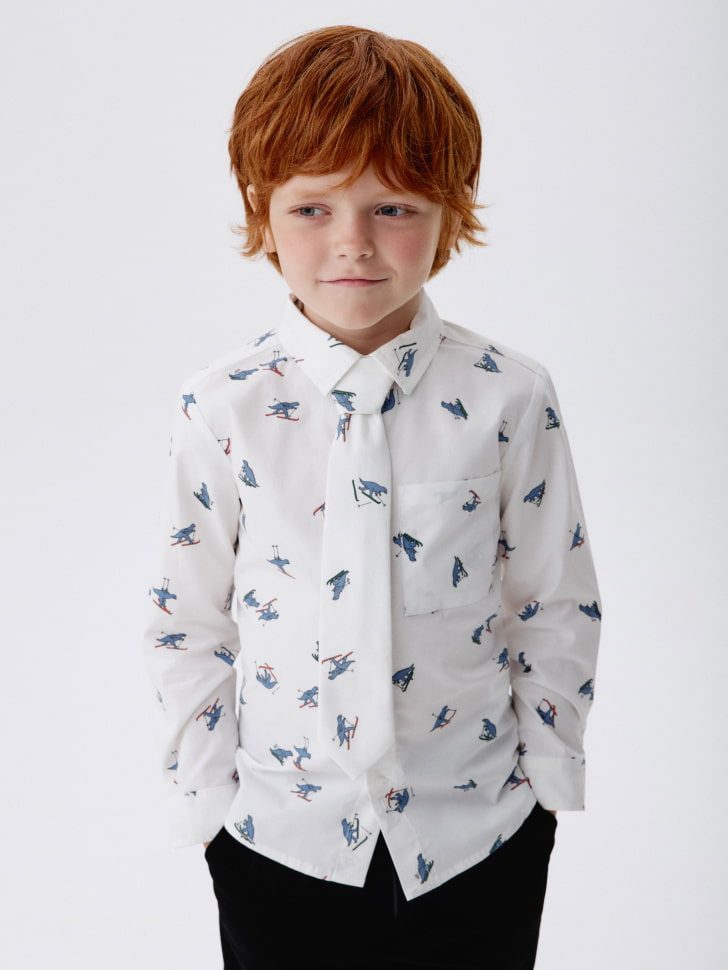 рубашка с принтом и галстуком для мальчиков 4610517085474 фотография