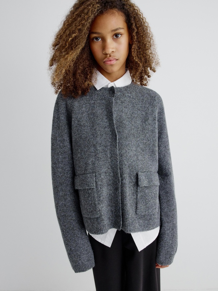 вязаный кардиган с содержанием шерсти для девочек 4610517214256 фотография