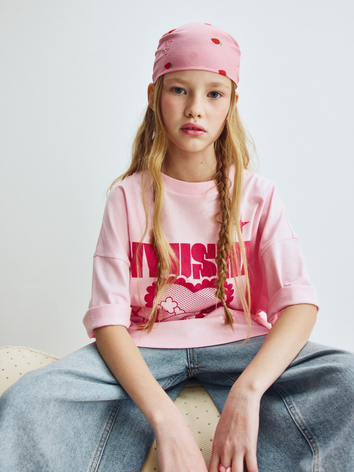 бандана для девочек с принтом  х смешарики от бренда sela вид слева