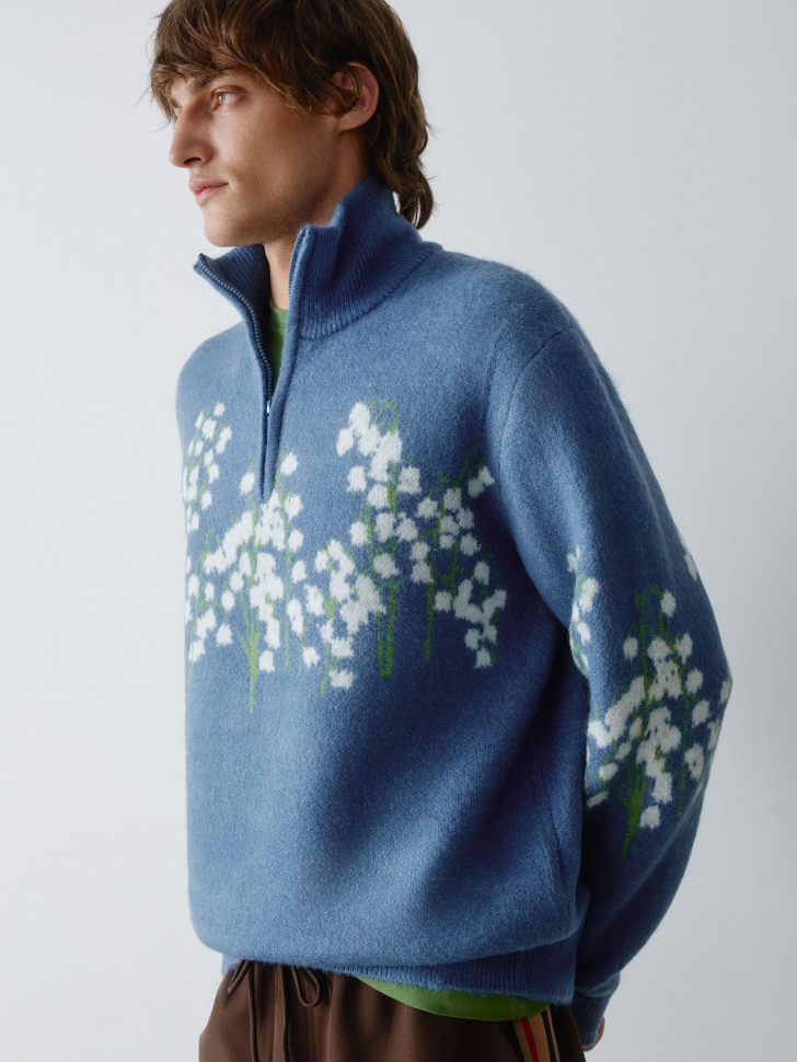 жаккардовый джемпер regular fit с воротом на молнии 4610517346018 купить с доставкой