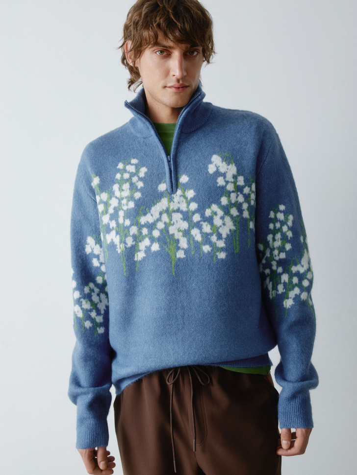 жаккардовый джемпер regular fit с воротом на молнии 4610517346018 по низкой цене