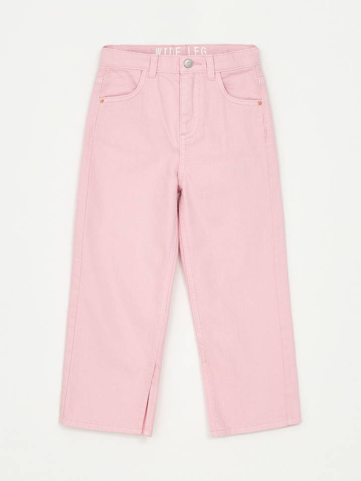 Широкие джинсы с разрезами для девочек (розовый, 116)