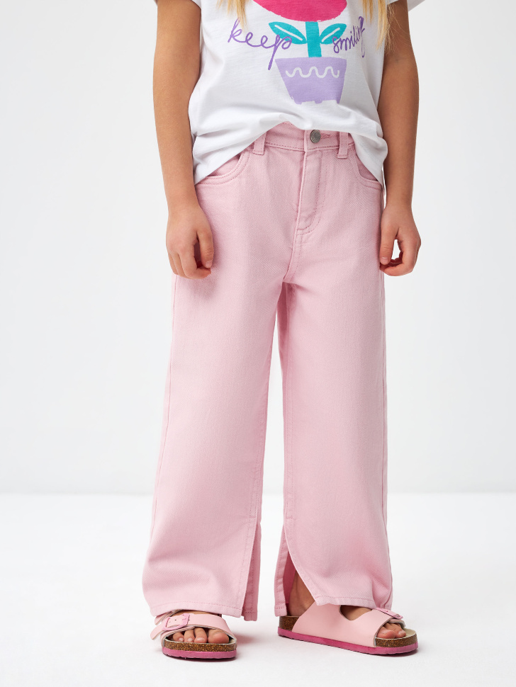 Широкие джинсы с разрезами для девочек (розовый, 98) sela 4680168504112 - фото 2