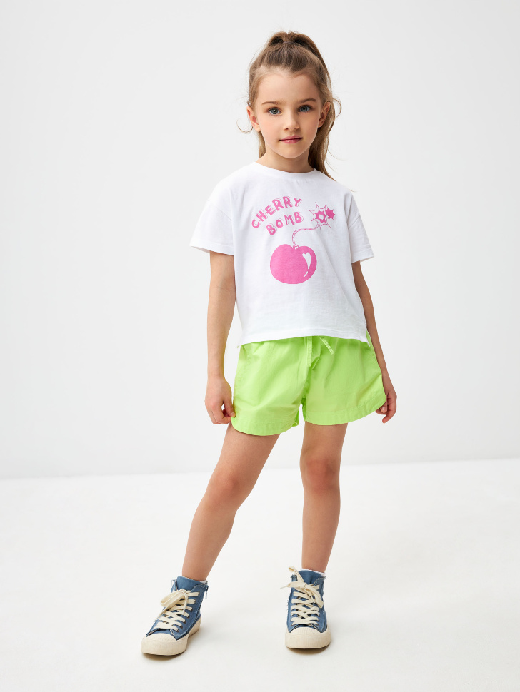 Хлопковые шорты для девочек (зеленый, 110)