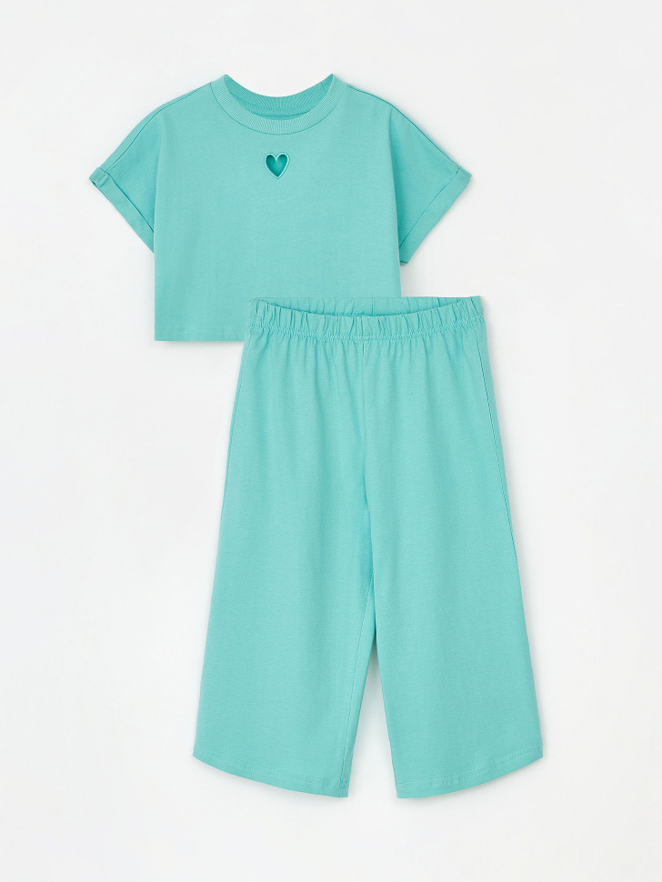Пижама с вырезом для девочек (зеленый, 116-122) sela 4680168661006