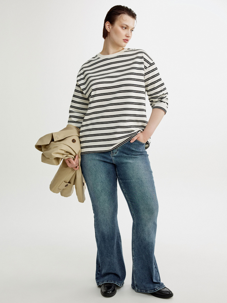 лонгслив анна оверсайз в полоску из хлопка спереди