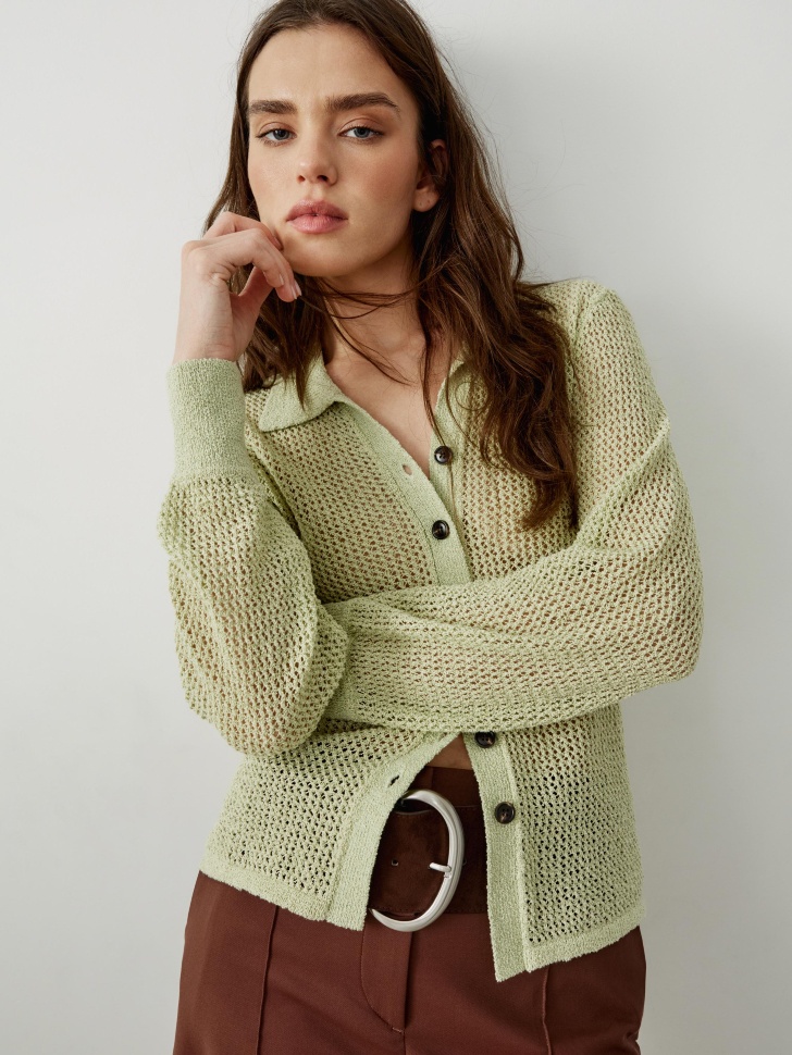 Кардиган SELA ажурный, зеленый, арт. 50442