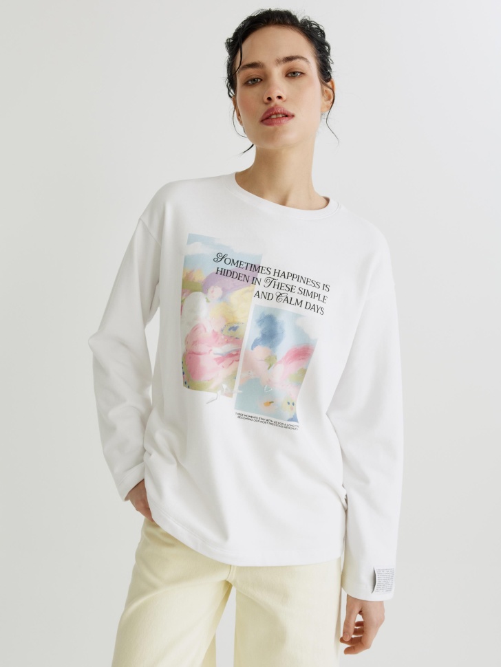 Лонгслив Sela с принтом, белый, арт. 44929