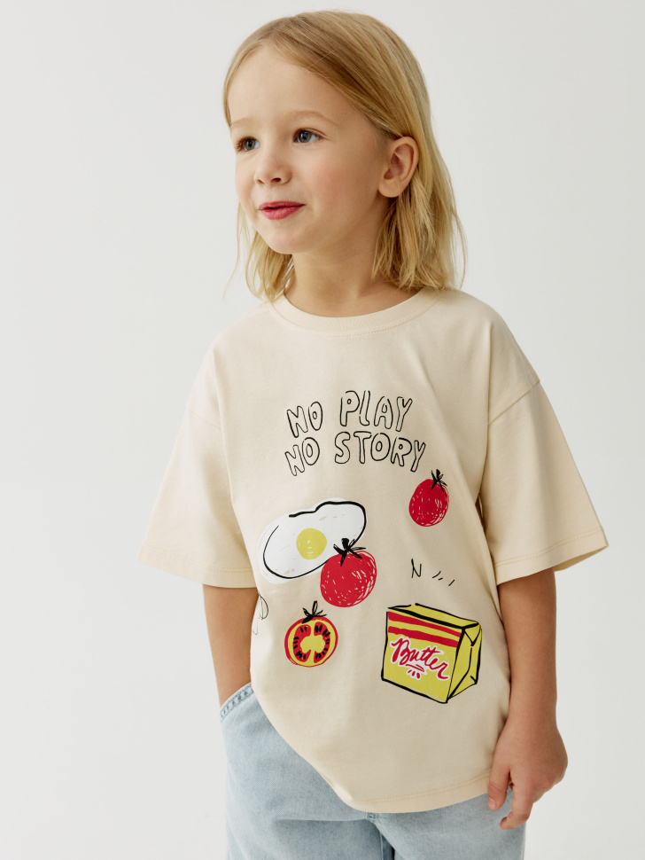 Футболка Sela оверсайз с принтом, бежевый, арт. 52718