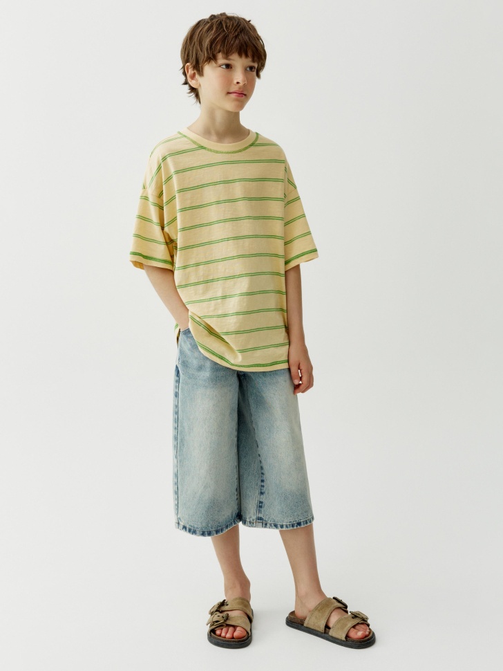 футболка оверсайз в полоску для мальчиков от бренда sela вид слева