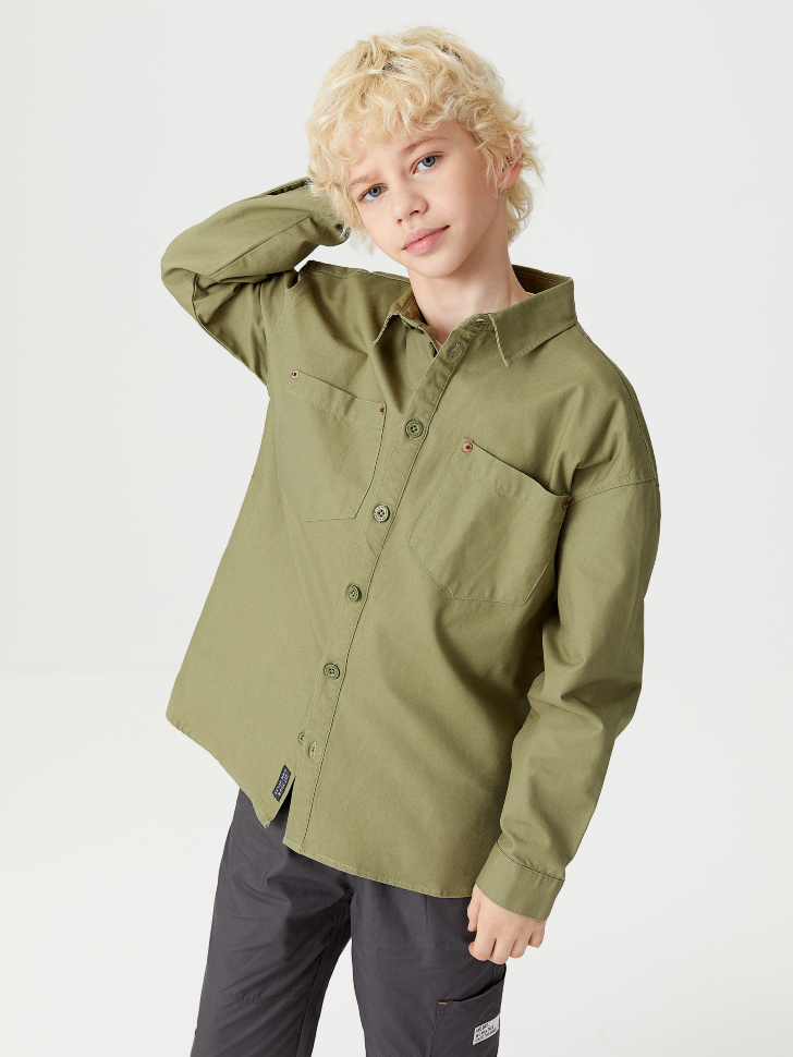 Рубашка с принтом на спине для мальчиков (зеленый, 146/ 11-12 YEARS)(Рубашка с принтом на спине для мальчиков)