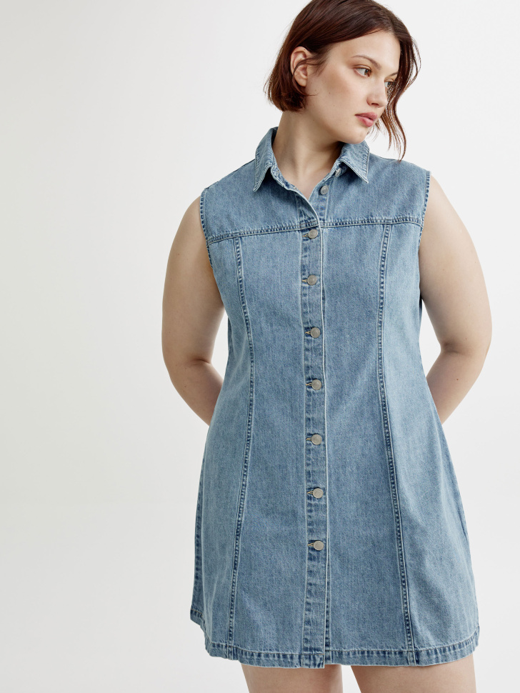 джинсовое мини-платье из хлопка спереди