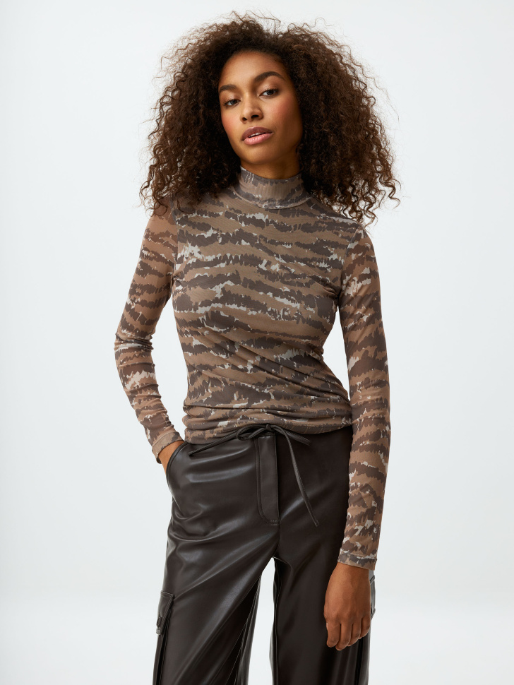 

Лонгслив из сетки с анималистичным принтом