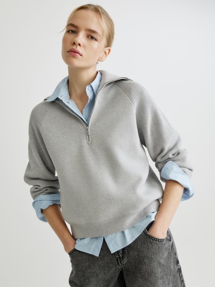 Вязаный джемпер Sela на молнии, серый, арт. 34550