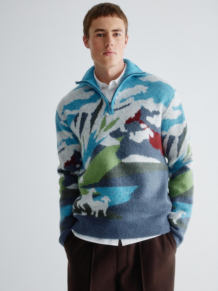 жаккардовый джемпер regular fit с воротом на молнии 4610517345905 фотография