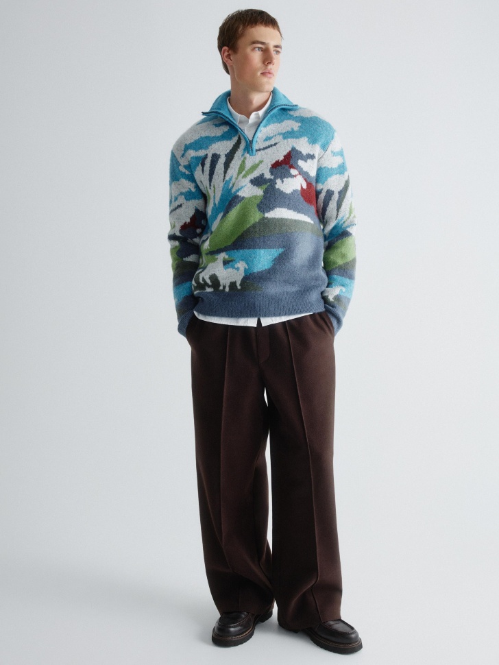 жаккардовый джемпер regular fit с воротом на молнии 4610517345905 по акции