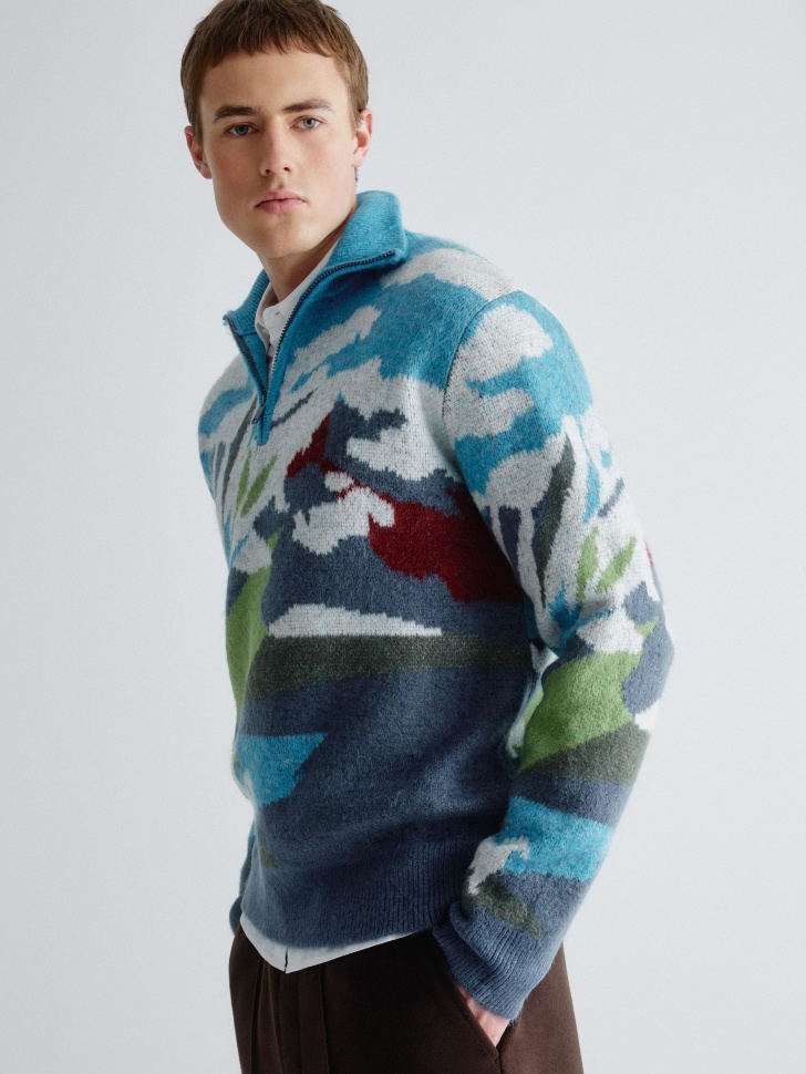 жаккардовый джемпер regular fit с воротом на молнии 4610517345905 купить с доставкой