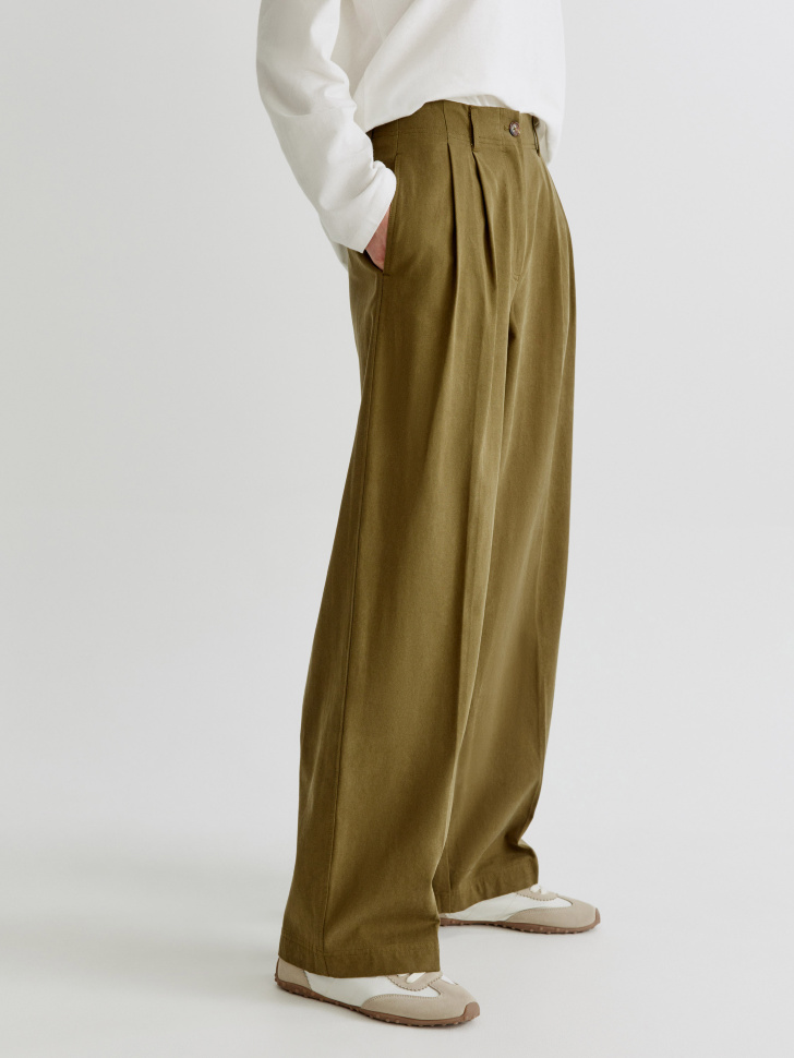 прямые брюки из хлопка с тенселем из россии вид сбоку