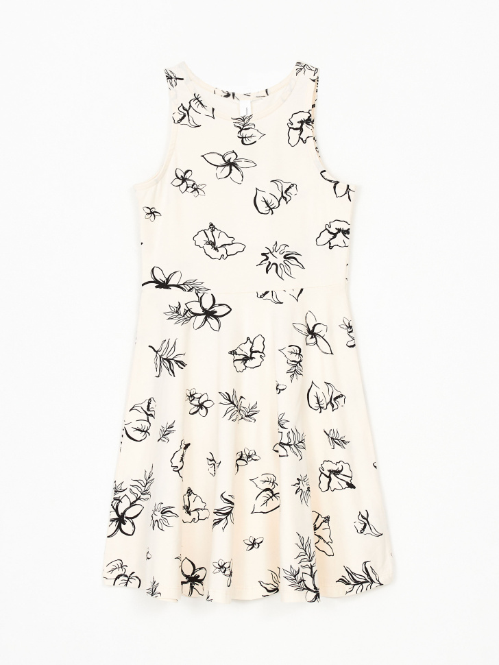 Трикотажное платье с принтом для девочек (белый, 128) sela 4640226008921 - фото 1