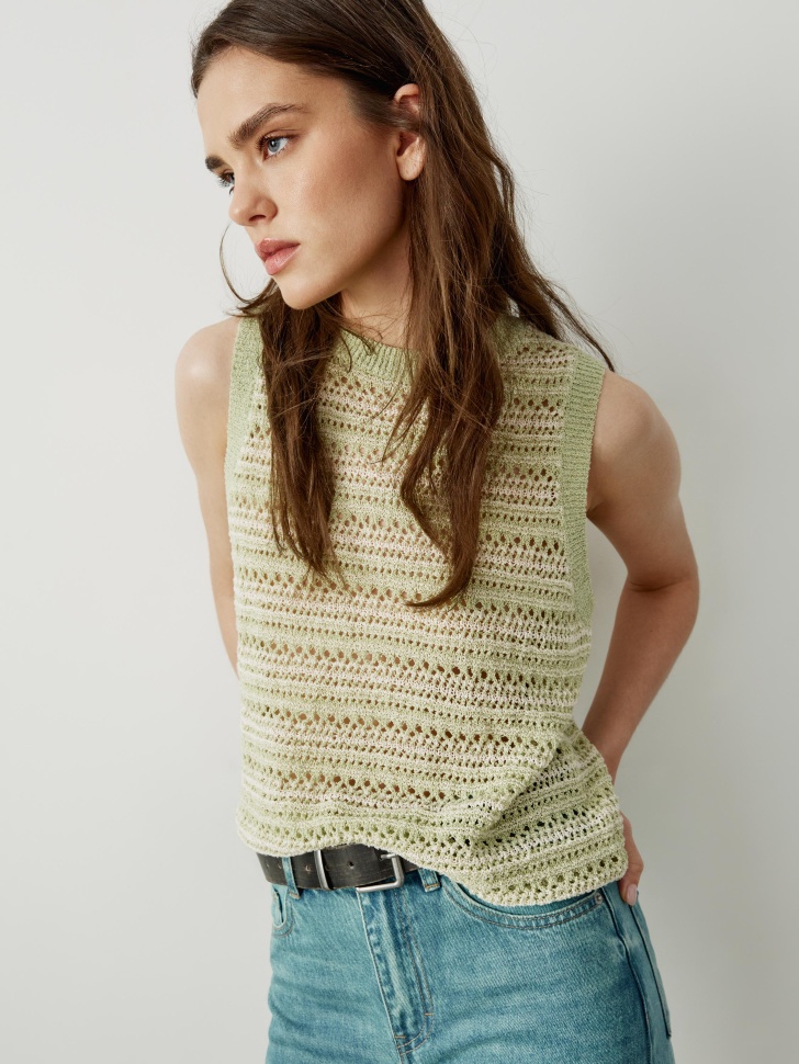 Вязаный топ Sela с фактурным переплетением в полоску, зеленый, арт. 43777