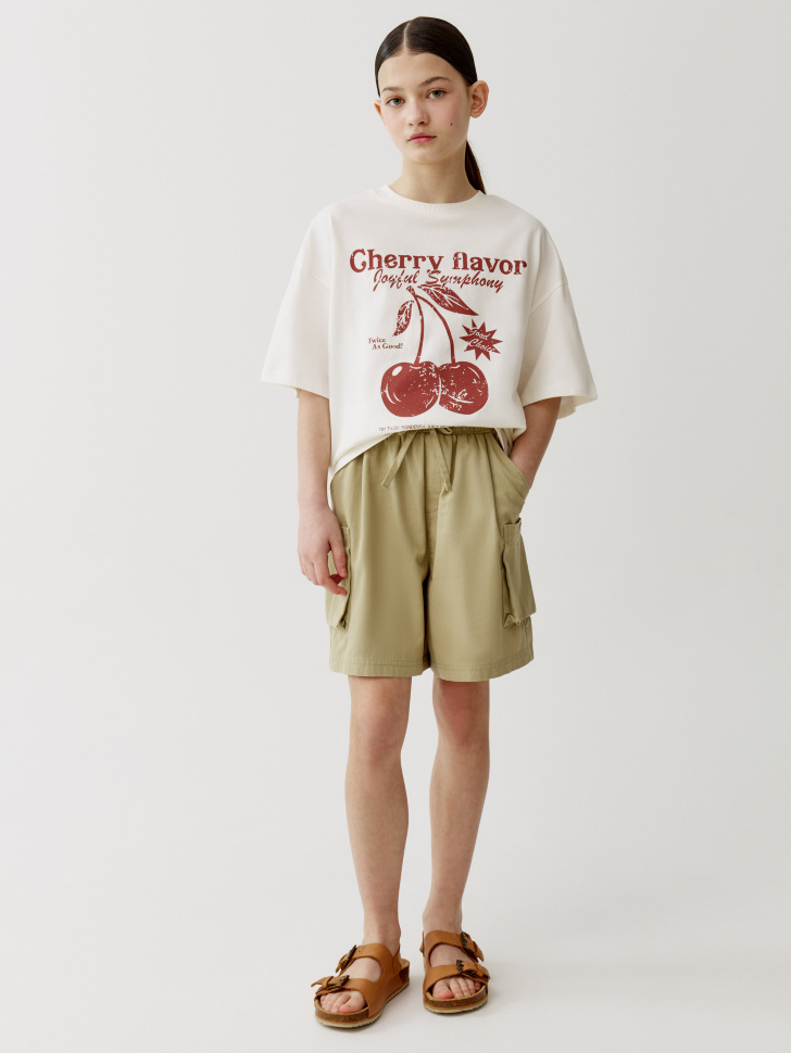 хлопковые шорты карго для девочек от бренда sela вид слева