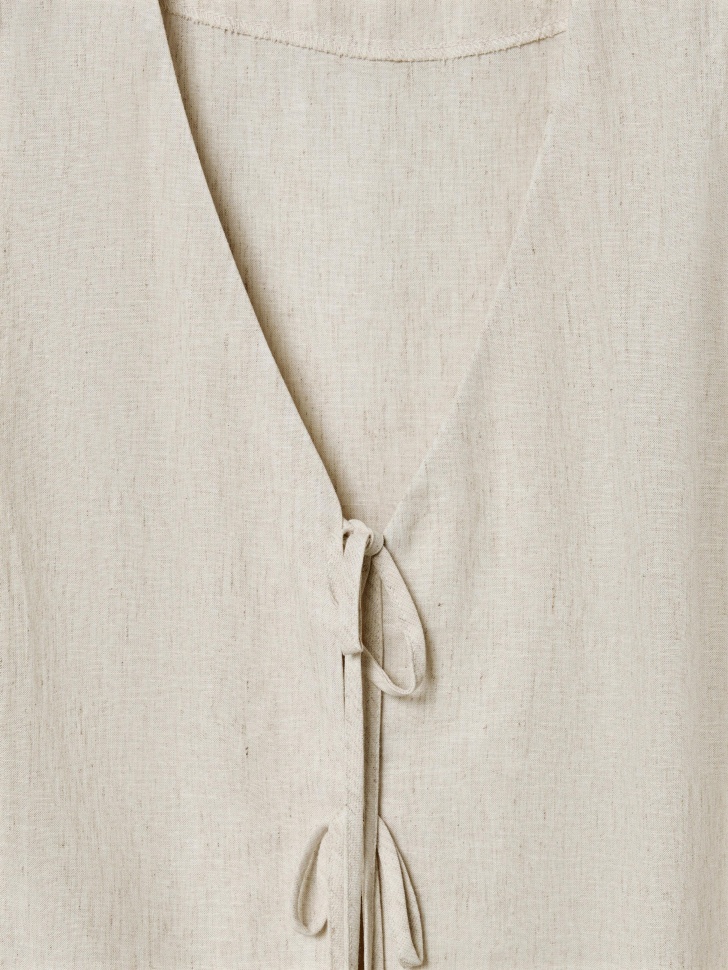 укороченный топ на завязках из смесового льна из вискозы спереди