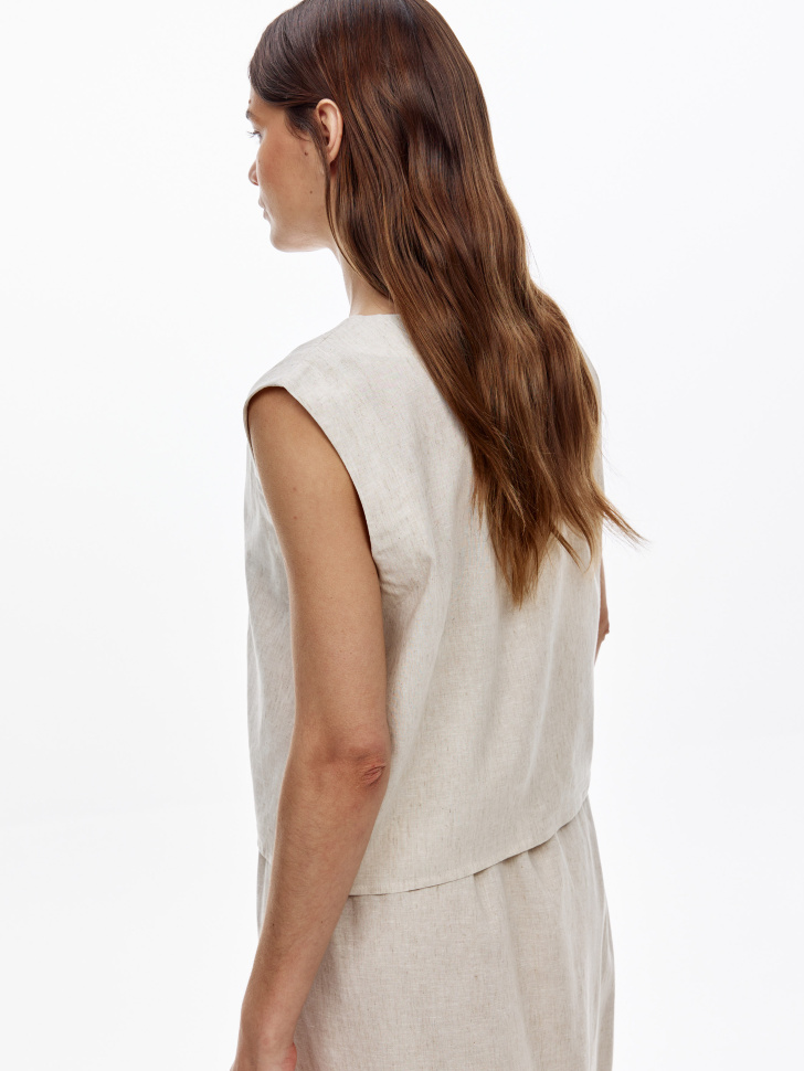 укороченный топ на завязках из смесового льна из россии вид сбоку