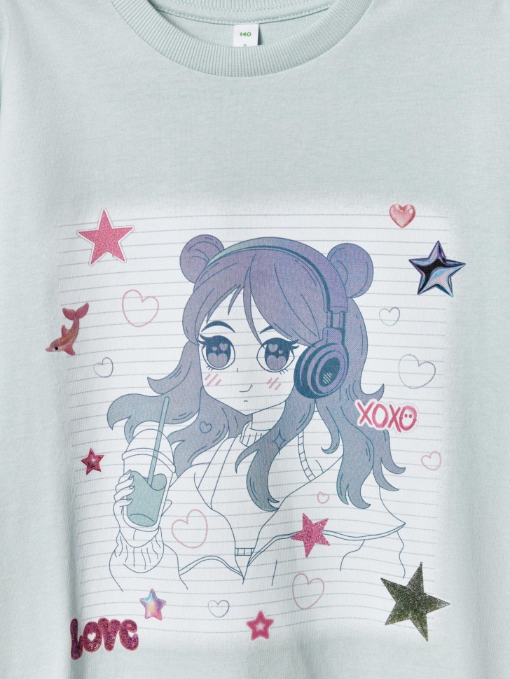 футболка оверсайз с принтом аниме для девочек из россии вид сбоку