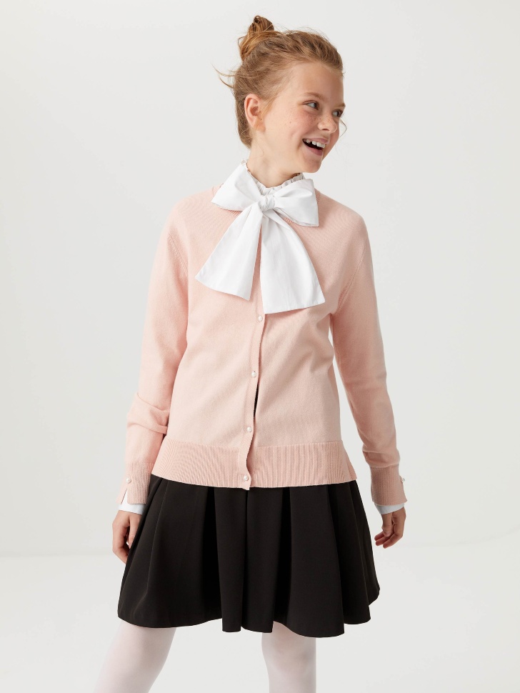 Школьный кардиган с жемчужными пуговицами для девочек (розовый, 164/ 14-15 YEARS) sela 4640078702107 - фото 1