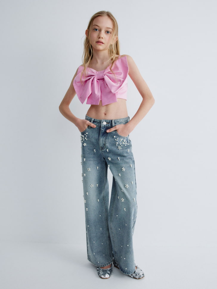 укороченный топ с бантом для девочек 4680798754543 по акции