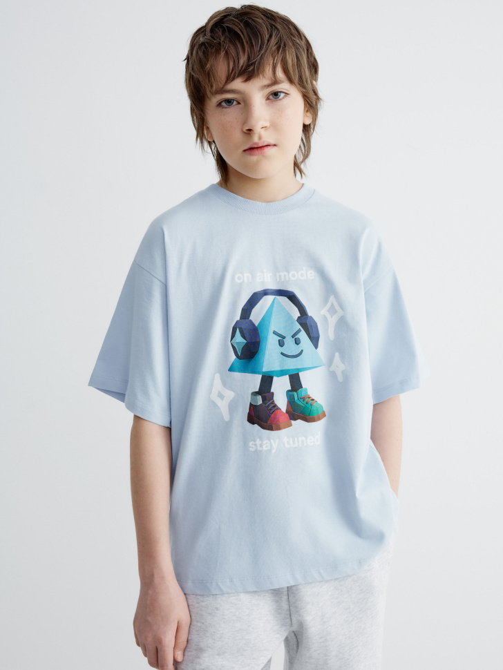 Футболка оверсайз SELA с принтом, голубой, арт. 40779
